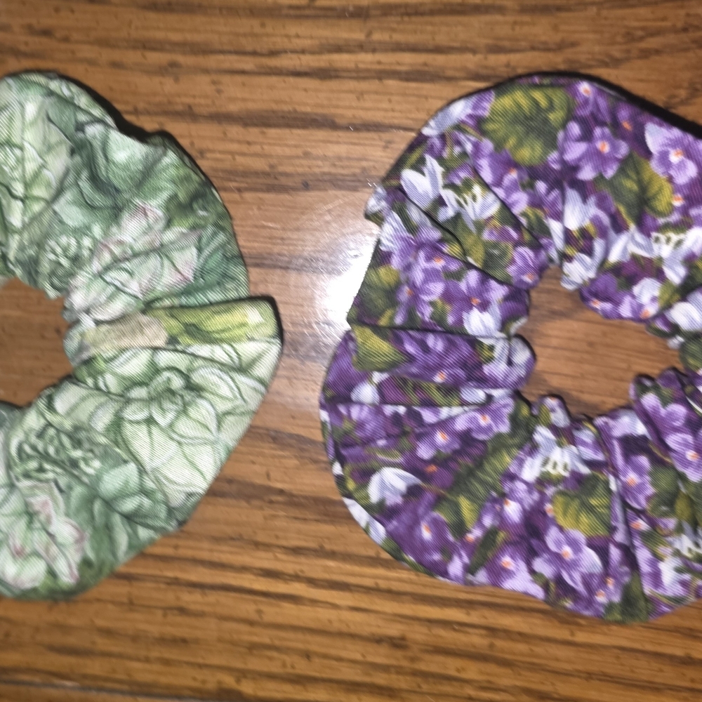 Elegant Green and Purple Floral Scrunchies